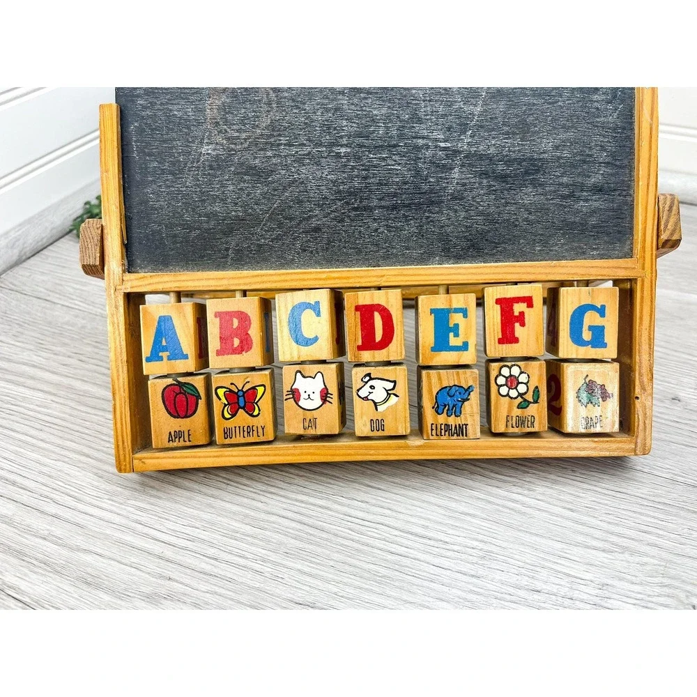 Vintage Alphabet Slate Chalkboard: Nursery‎ Decor with Wooden Blocks